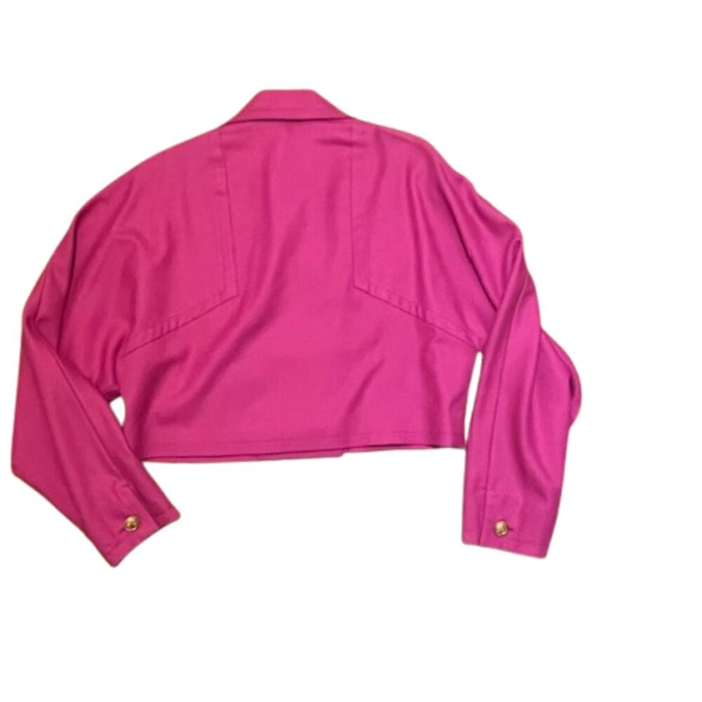 Adele Simpson Vintage 100% Wool Gabardine Batwing Blazer Cropped Magenta 12 - Picture 2 of 6